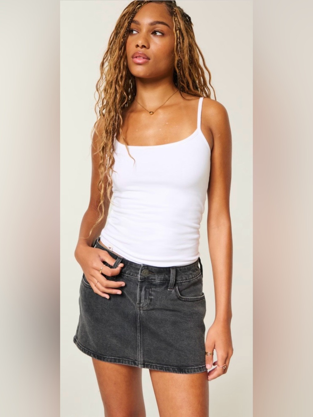 Hollister White Tank Top with Black Denim Skort